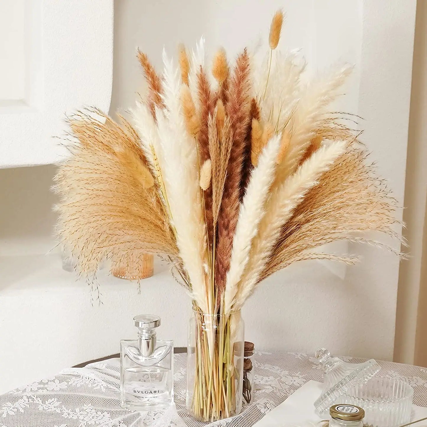 White Pampas Grass Decor 50 Pcs 17” Wedding Centerpiece Flower Arrangements Natural Home Boho Room Decoration Dried Flower Gift