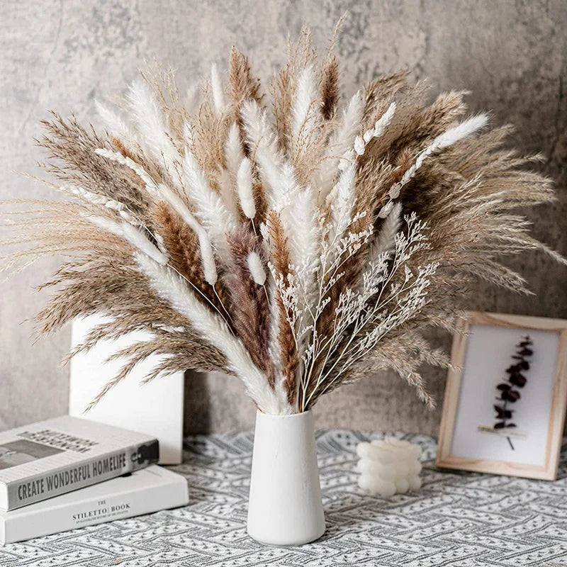 White Pampas Grass Decor 50 Pcs 17” Wedding Centerpiece Flower Arrangements Natural Home Boho Room Decoration Dried Flower Gift