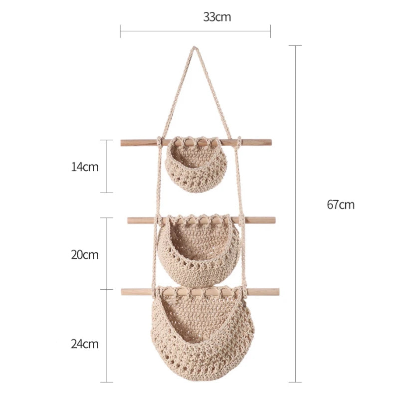 Macrame Wall Hanging Fruit Basket Hammock Produce Toy Storage Rope Plant Hanger Bohemian Boho Home Decor Flower Pots Decorative