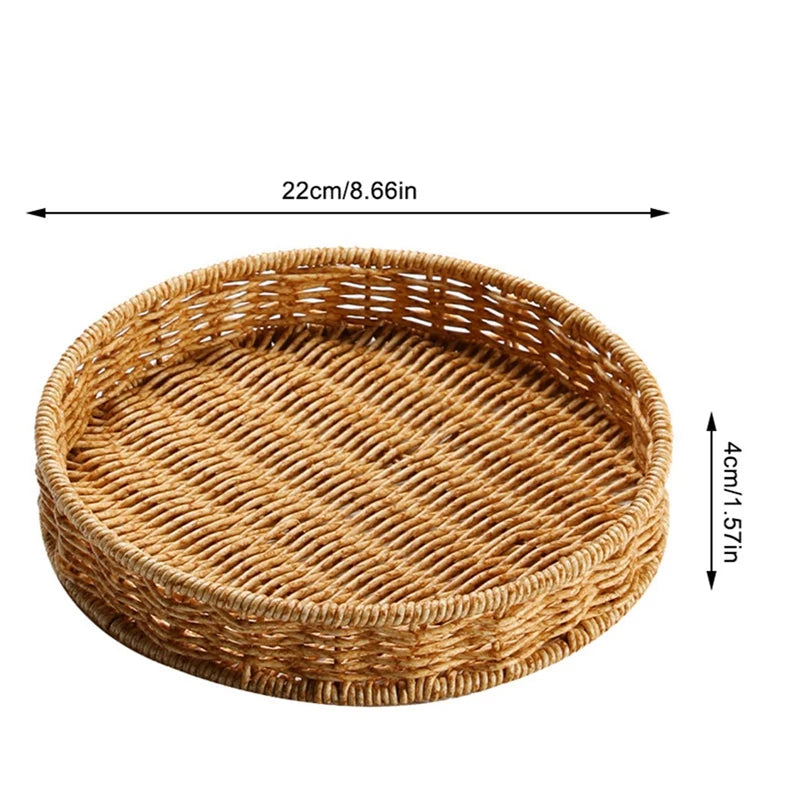 Round Rattan Fruit Basket Bowls Natural Wicker Boho Woven Storage Baskets Bread Tray for Kitchen Coffee Table Farmhouse