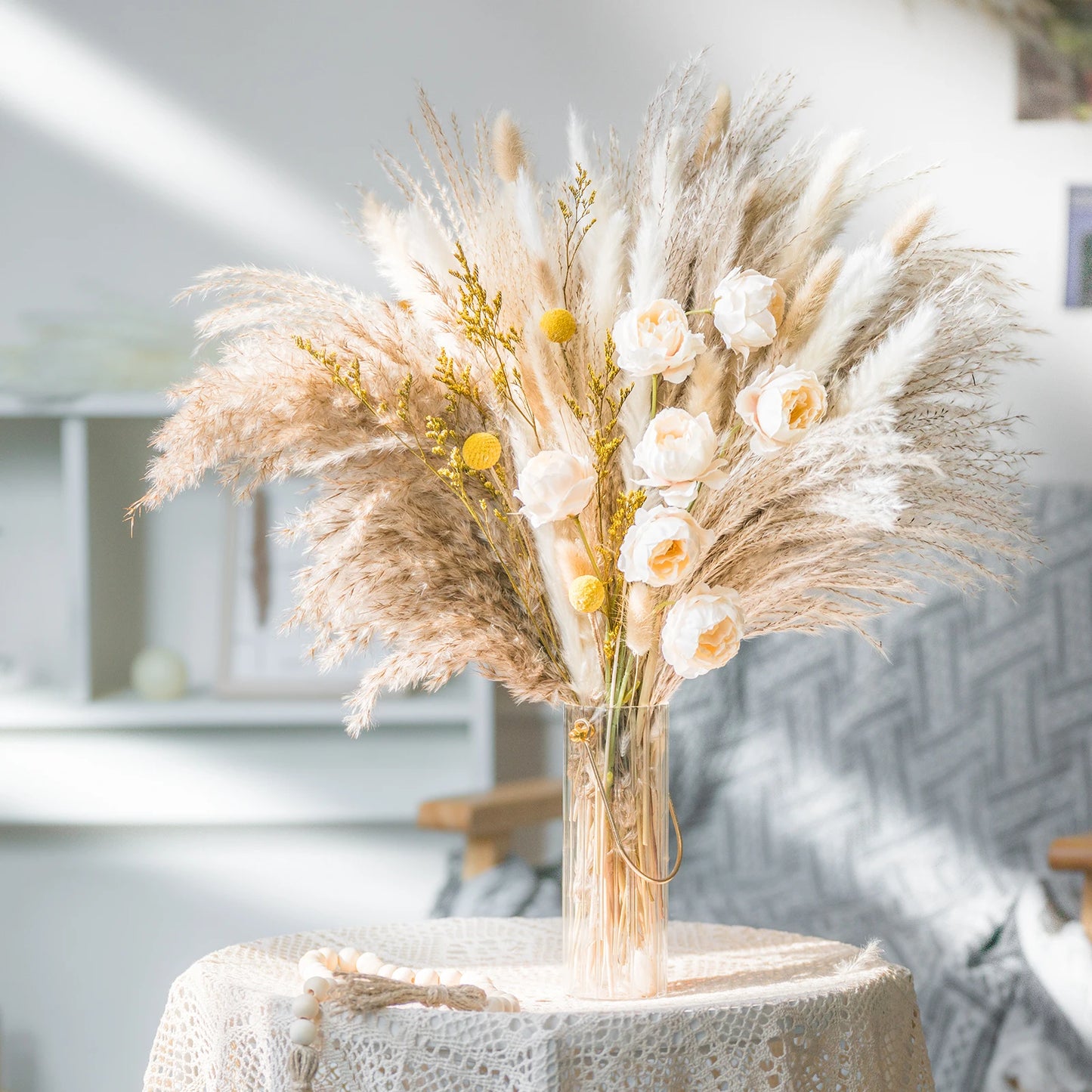 120Pcs Dried Pampas Grass Decor Flowers for Vase Pompas Grass Wedding Boho Decor,Natural Pampas Bouquet Garden Home Decoration