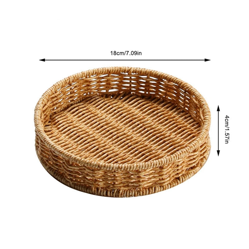 Round Rattan Fruit Basket Bowls Natural Wicker Boho Woven Storage Baskets Bread Tray for Kitchen Coffee Table Farmhouse